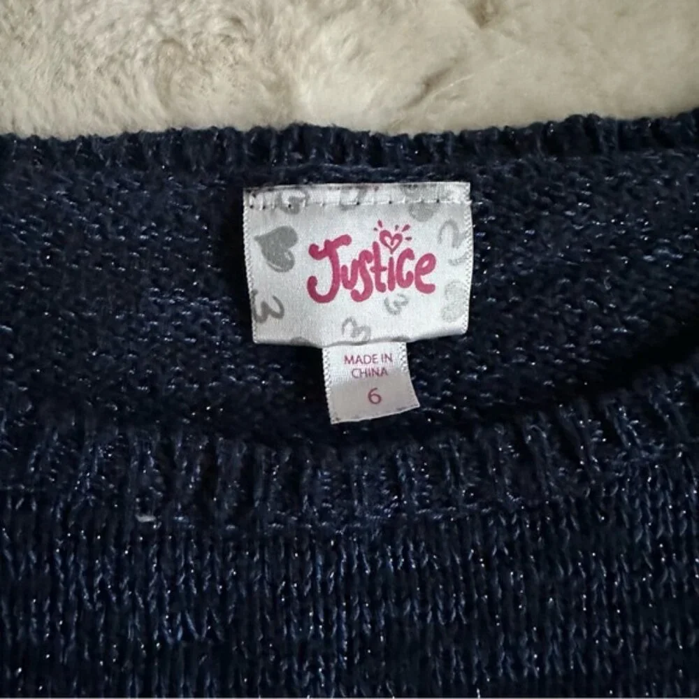 Justice | Navy Blue Long Sleeve Knit Fringe Crop Sweater | Size Girls 6